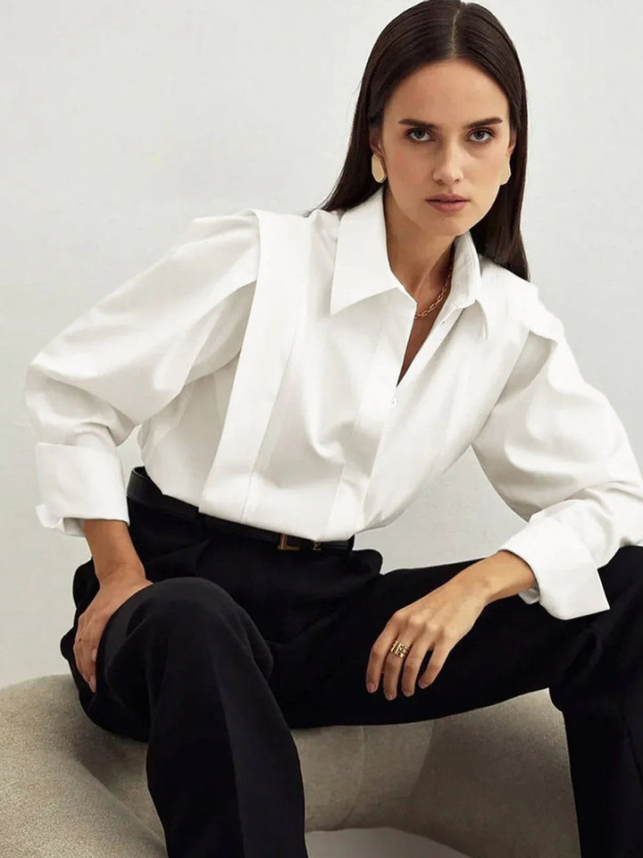Women's Oversized Long-Sleeve Blouse Button-Up Satin Shirt
