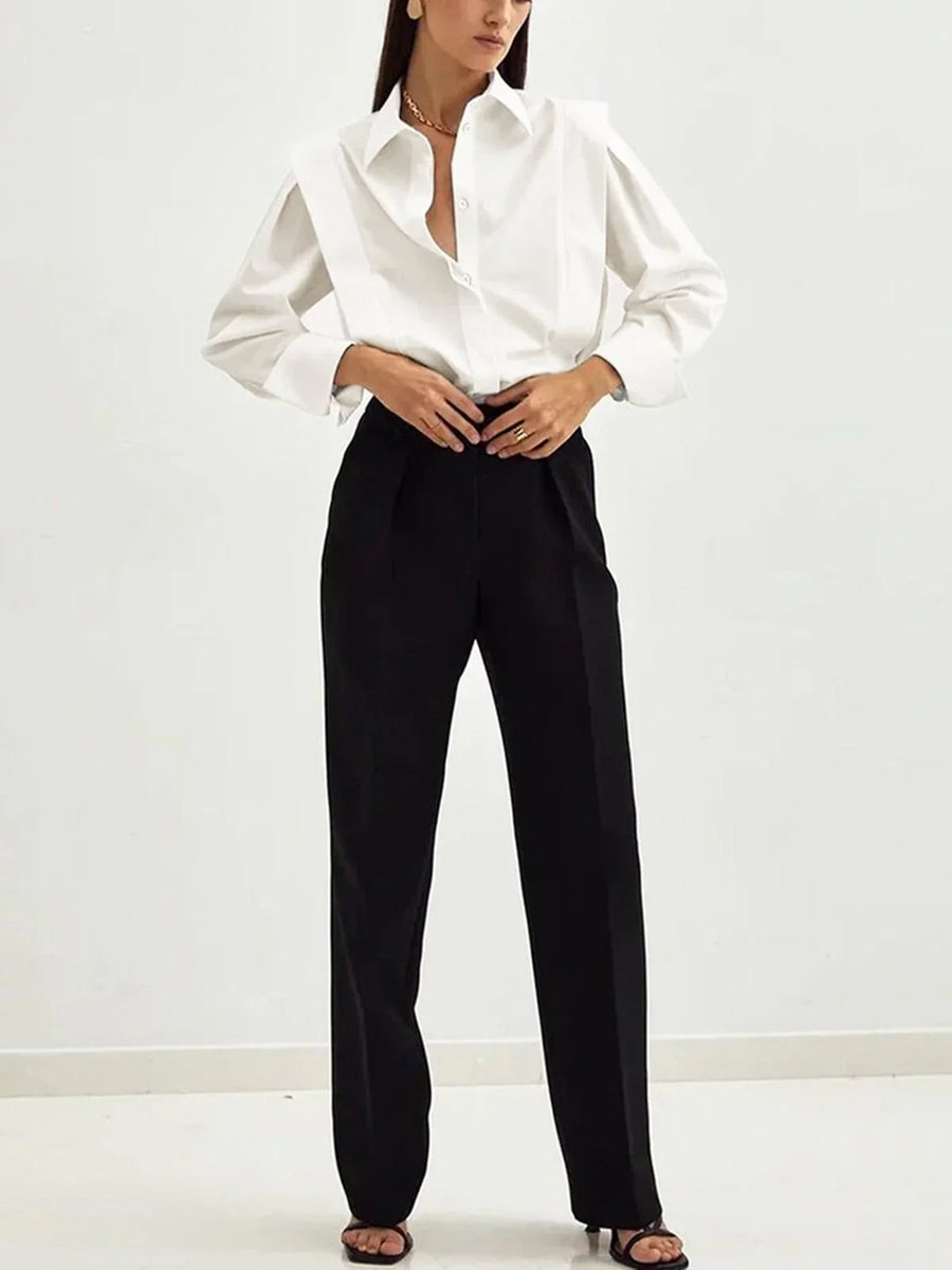Women's Oversized Long-Sleeve Blouse Button-Up Satin Shirt