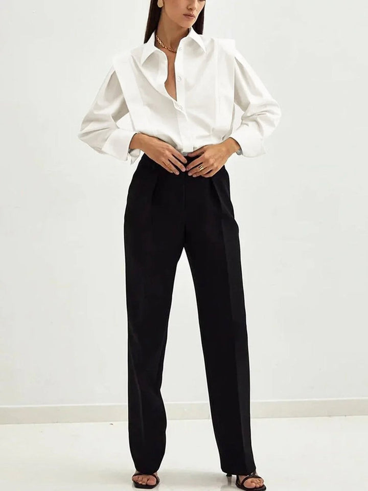 Women's Oversized Long-Sleeve Blouse Button-Up Satin Shirt