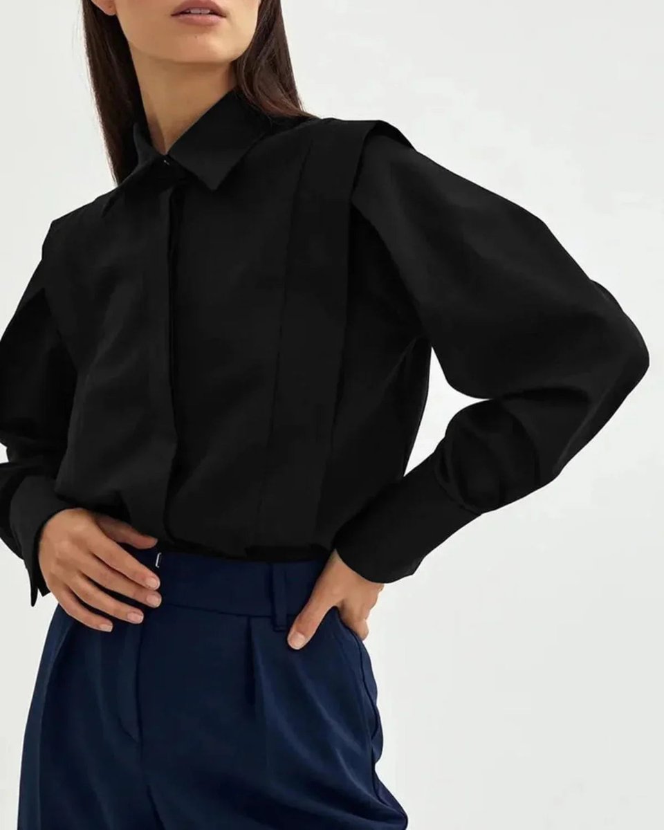 Women's Oversized Long-Sleeve Blouse Button-Up Satin Shirt