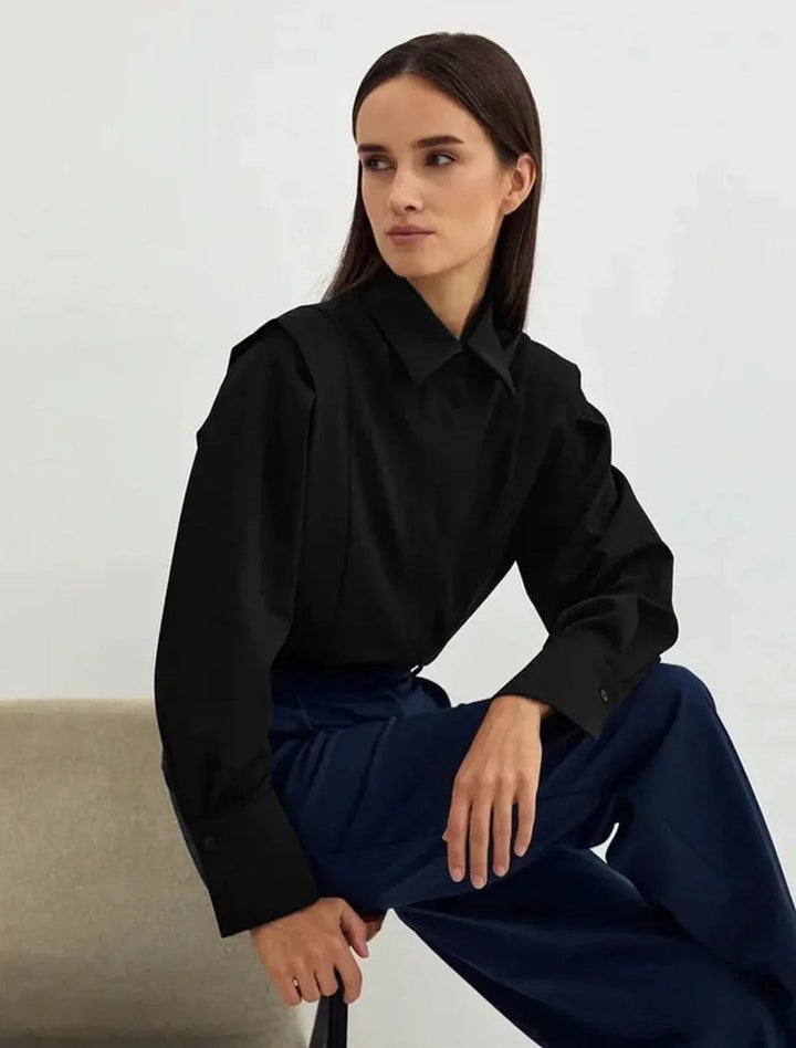 Women's Oversized Long-Sleeve Blouse Button-Up Satin Shirt