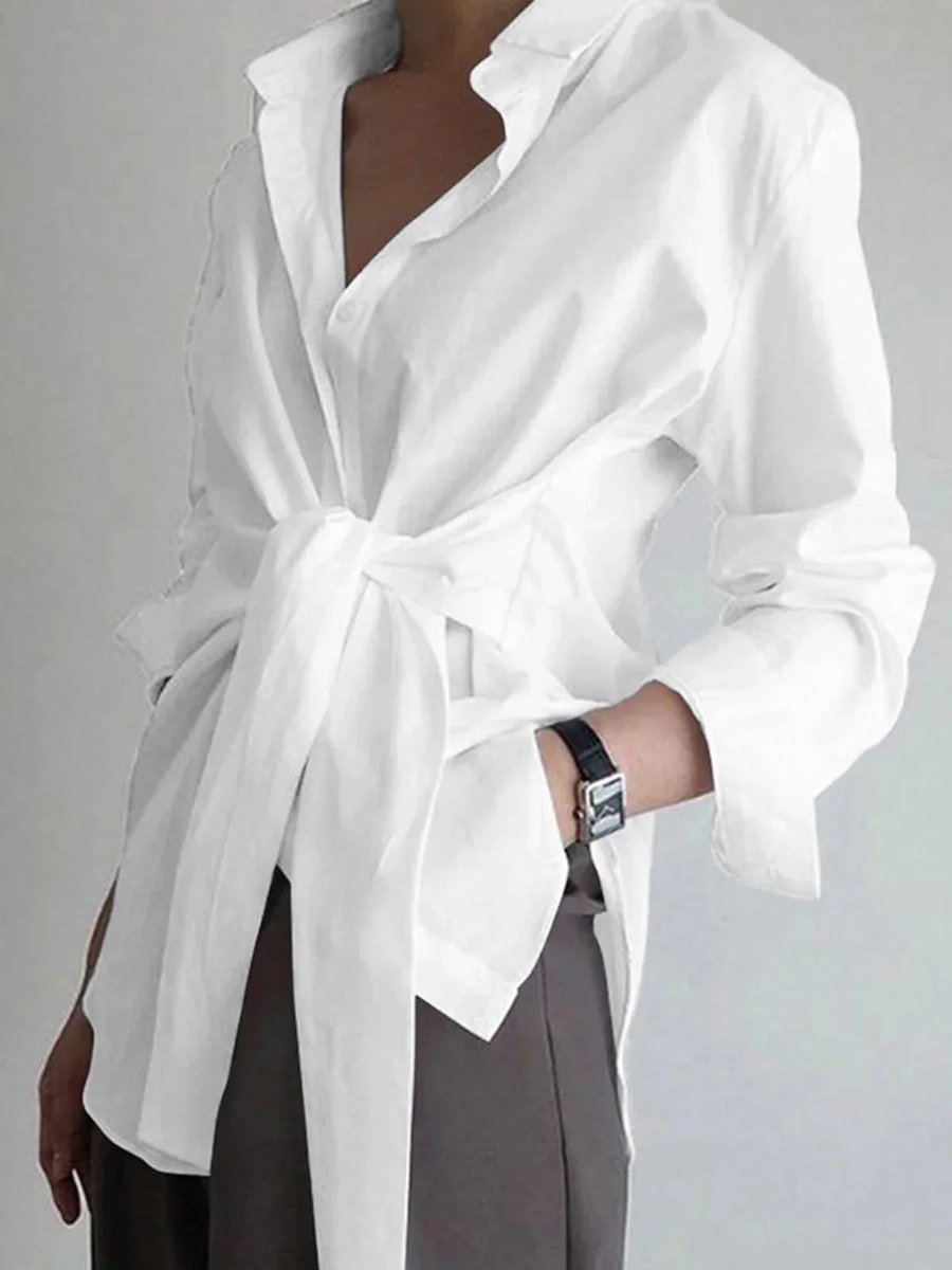 Women's Oversized Long-Sleeve Tie-Front Blouse