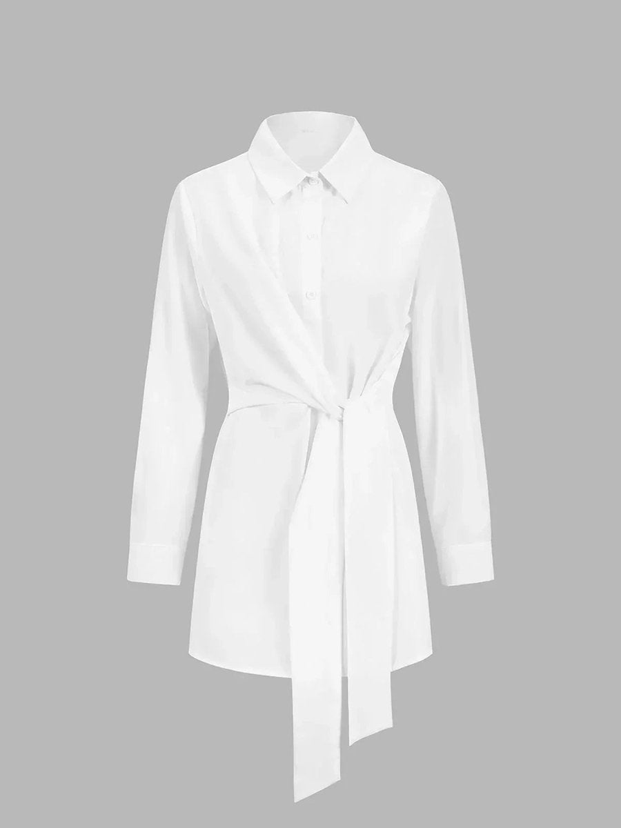 Women's Oversized Long-Sleeve Tie-Front Blouse