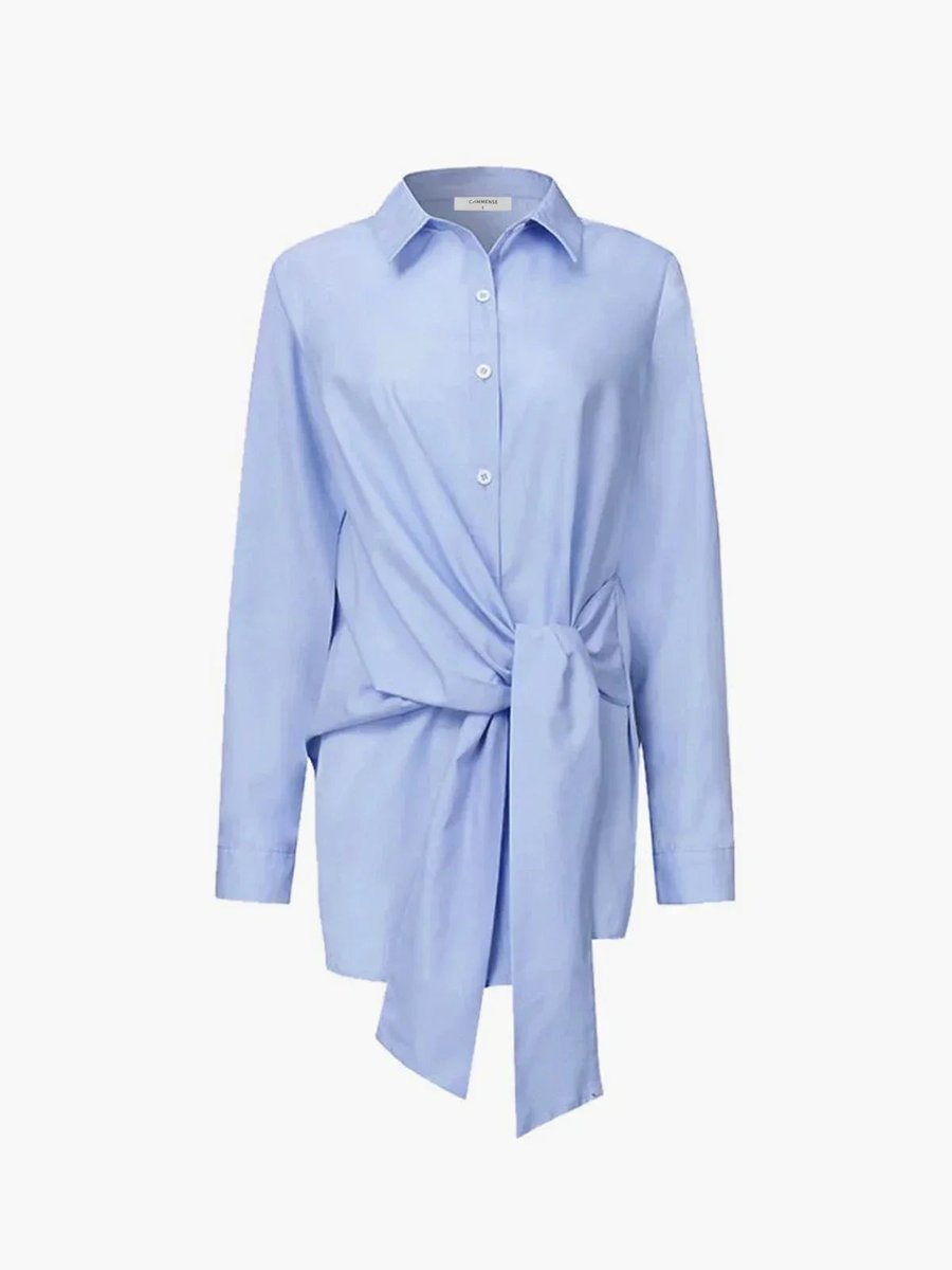 Women's Oversized Long-Sleeve Tie-Front Blouse