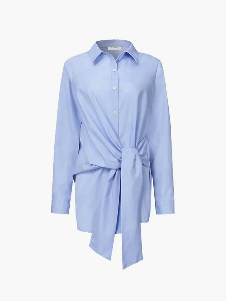 Women's Oversized Long-Sleeve Tie-Front Blouse