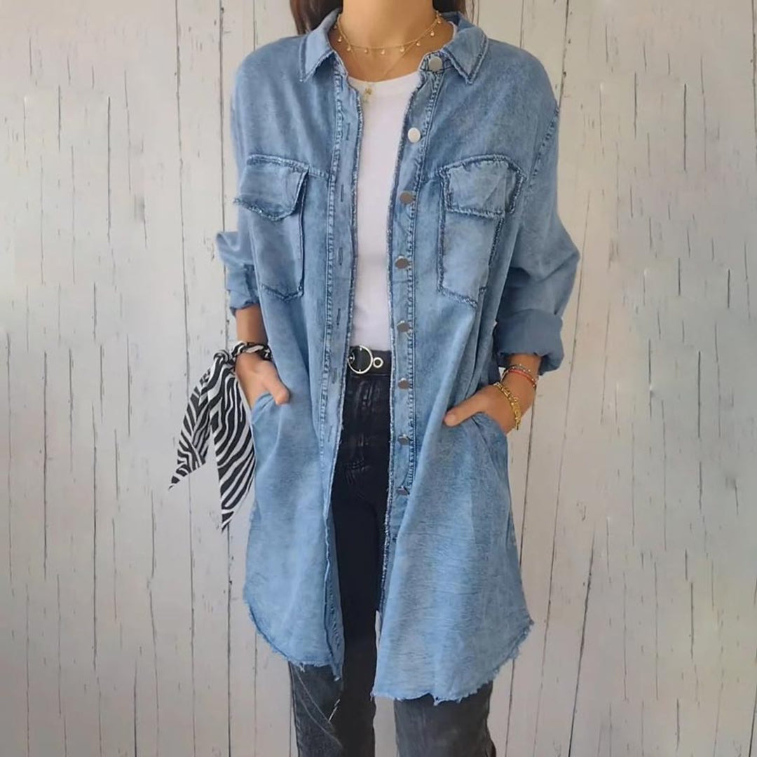Women's Oversized Longline Button-Down Denim Coat