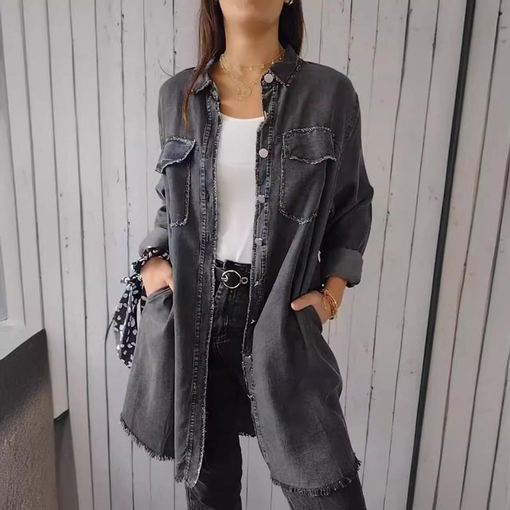 Women's Oversized Longline Button-Down Denim Coat