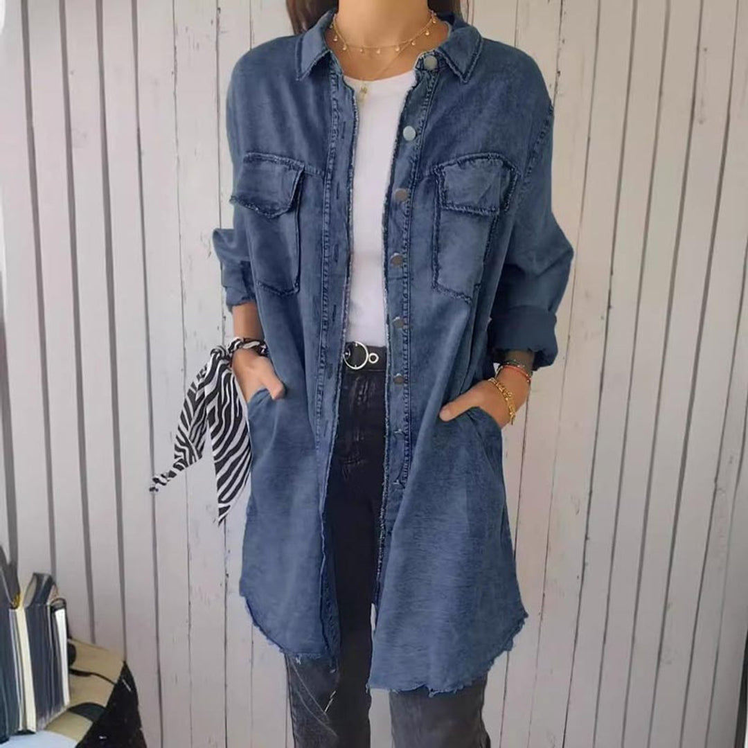 Women's Oversized Longline Button-Down Denim Coat