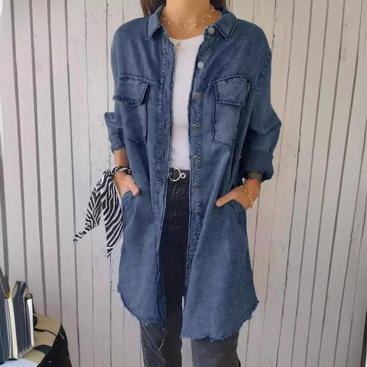 Women's Oversized Longline Button-Down Denim Coat