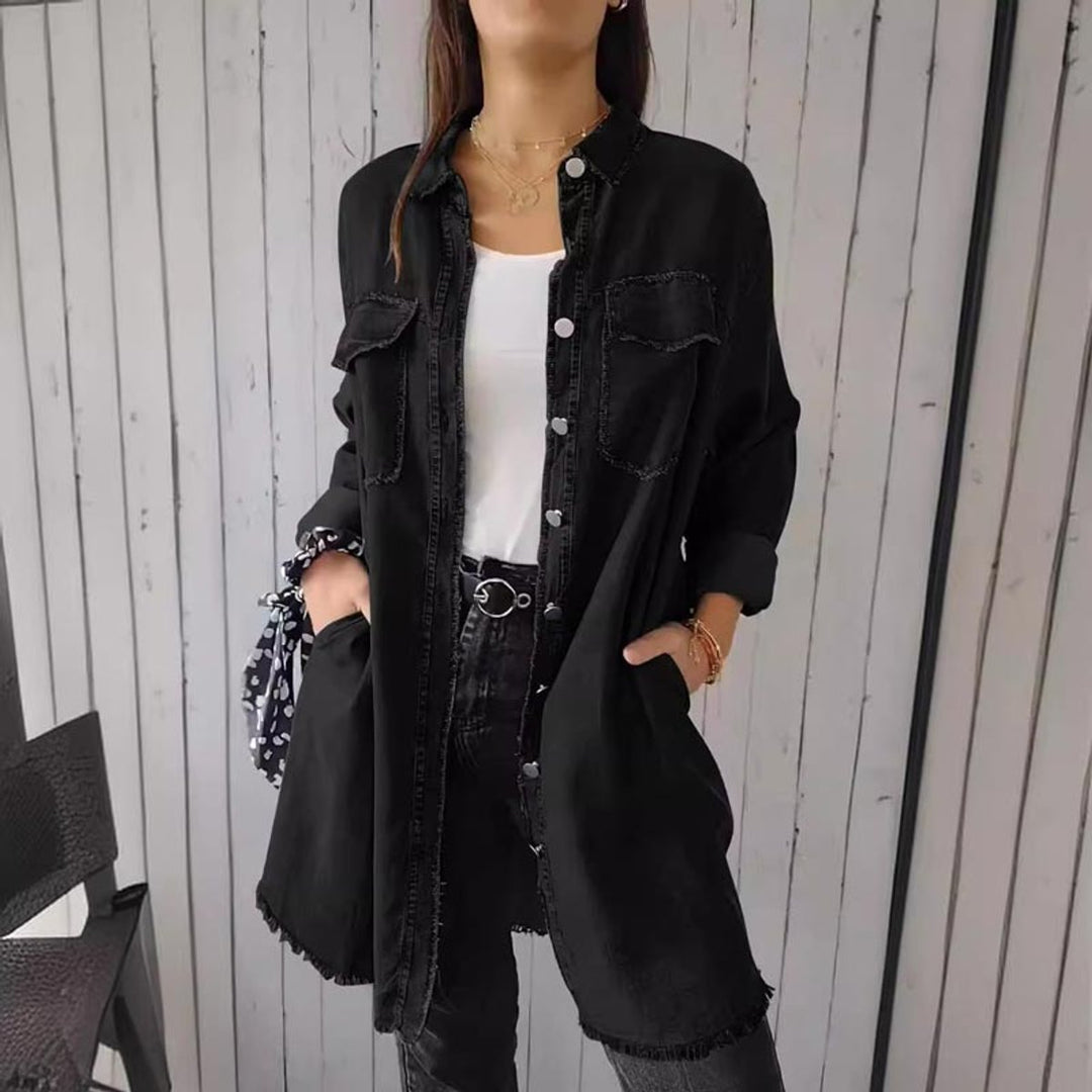 Women's Oversized Longline Button-Down Denim Coat