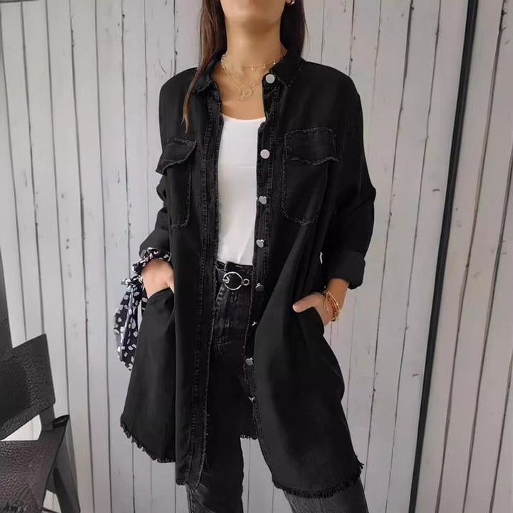 Women's Oversized Longline Button-Down Denim Coat
