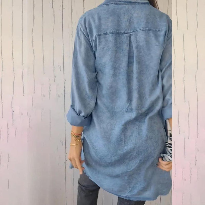 Women's Oversized Longline Button-Down Denim Coat