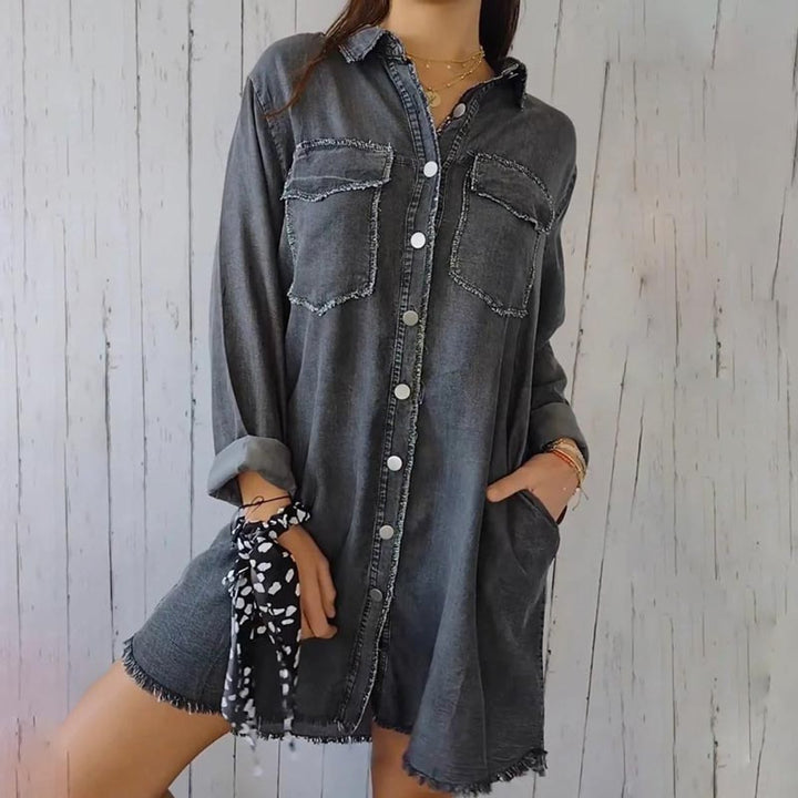 Women's Oversized Longline Button-Down Denim Coat