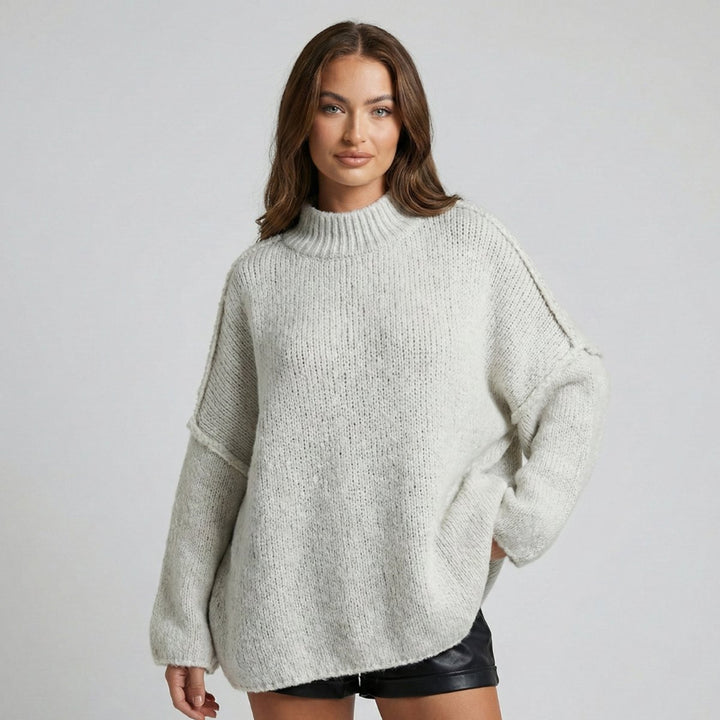 Women's Oversized Mock-Neck Knitted Jumper Chunky Rib