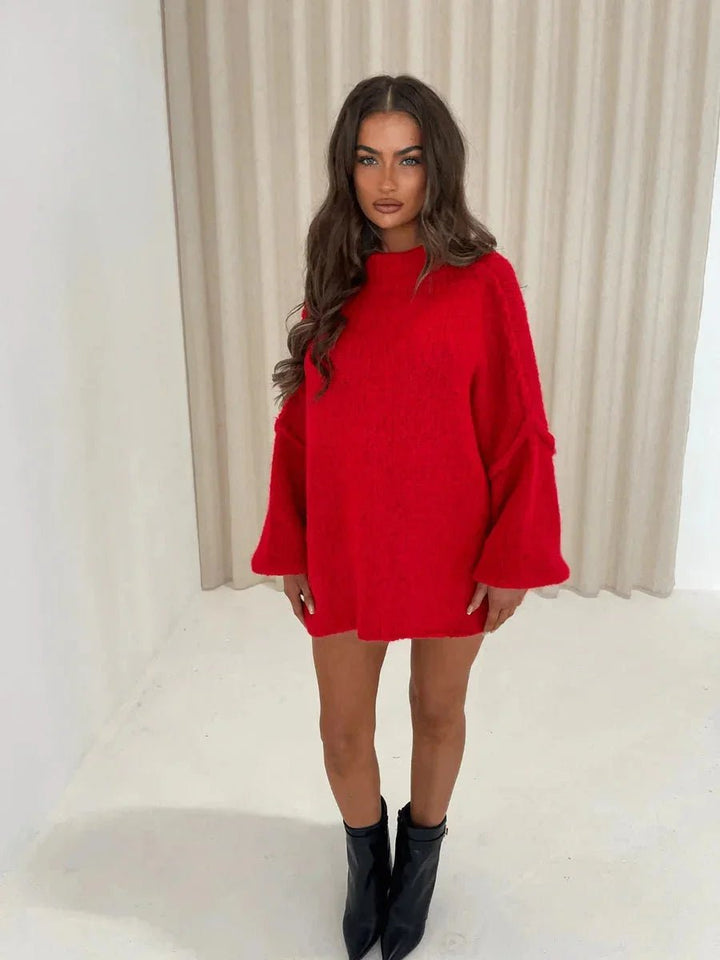 Women's Oversized Mock-Neck Knitted Jumper Chunky Rib