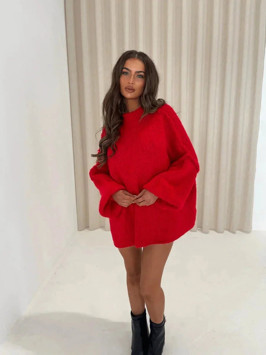 Women's Oversized Mock-Neck Knitted Jumper Chunky Rib