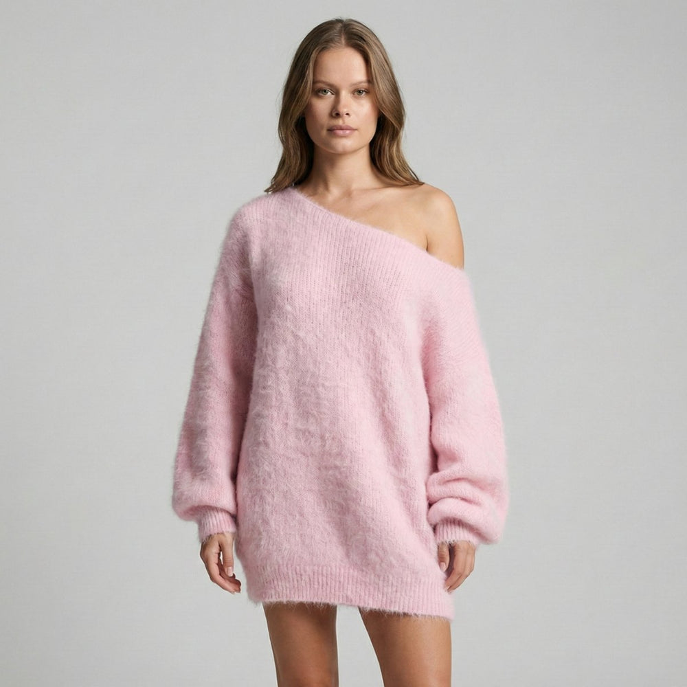 Women's Oversized Off-Shoulder Knitted Jumper Dress Fluffy