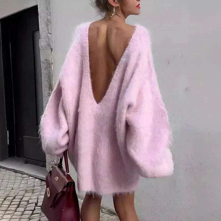 Women's Oversized Off-Shoulder Knitted Jumper Dress Fluffy