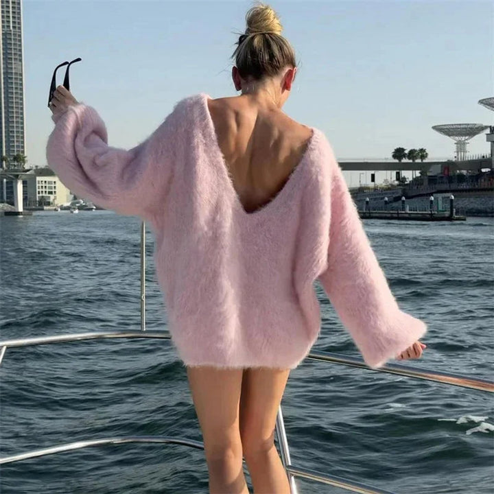 Women's Oversized Off-Shoulder Knitted Jumper Dress Fluffy