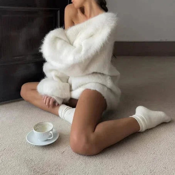 Women's Oversized Off-Shoulder Knitted Jumper Dress Fluffy