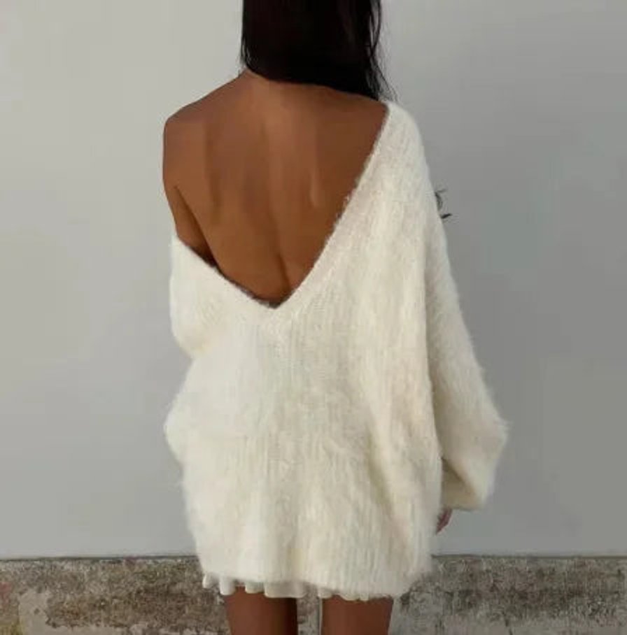 Women's Oversized Off-Shoulder Knitted Jumper Dress Fluffy