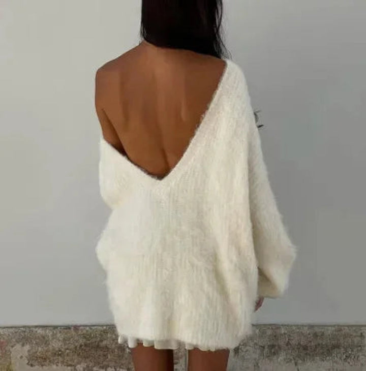 Women's Oversized Off-Shoulder Knitted Jumper Dress Fluffy
