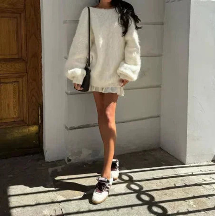 Women's Oversized Off-Shoulder Knitted Jumper Dress Fluffy