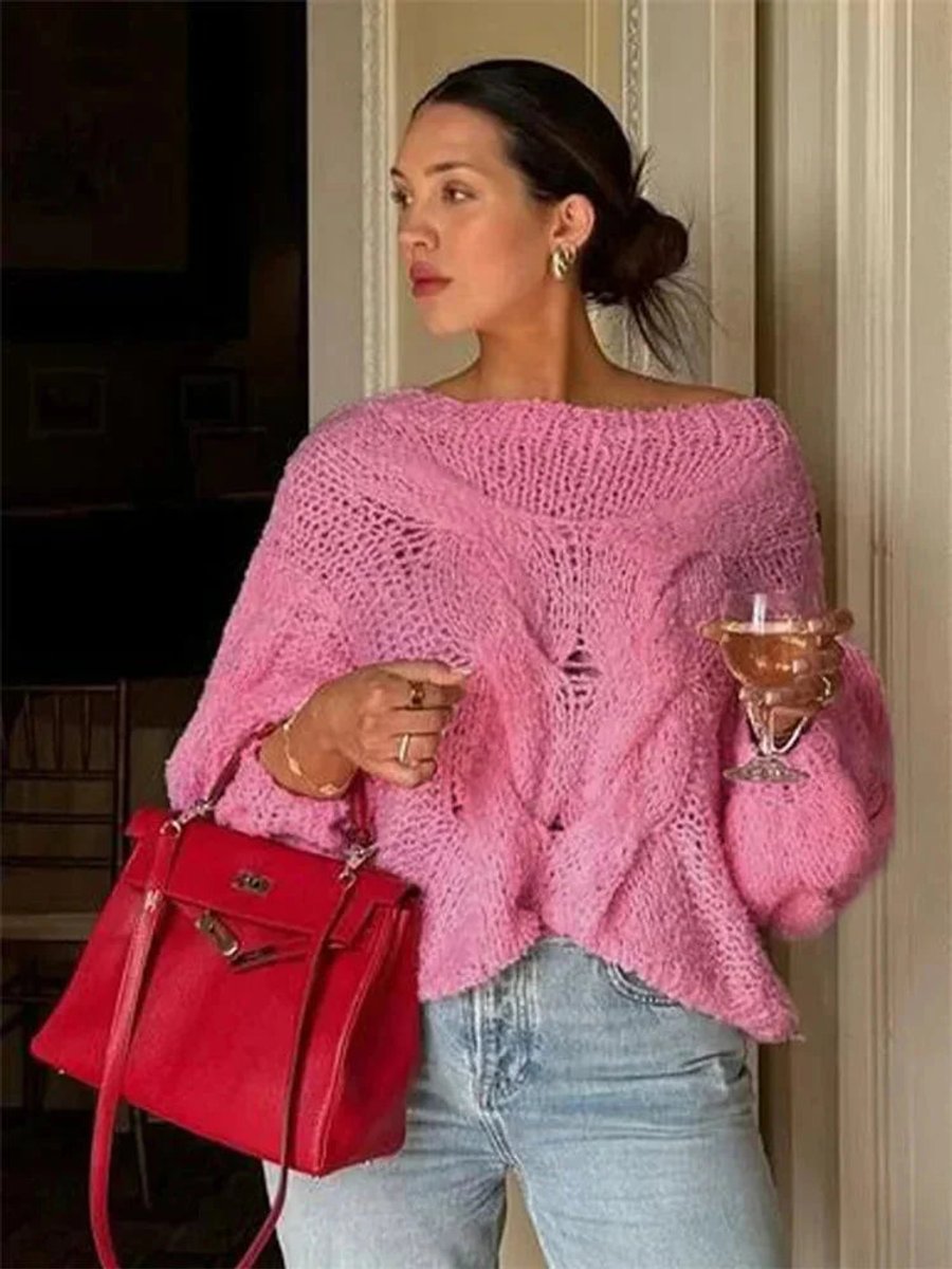 Women's Oversized Open-Knit Jumper Loose Batwing Sleeve