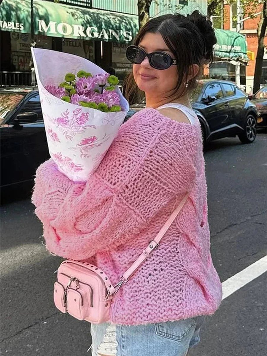 Women's Oversized Open-Knit Jumper Loose Batwing Sleeve