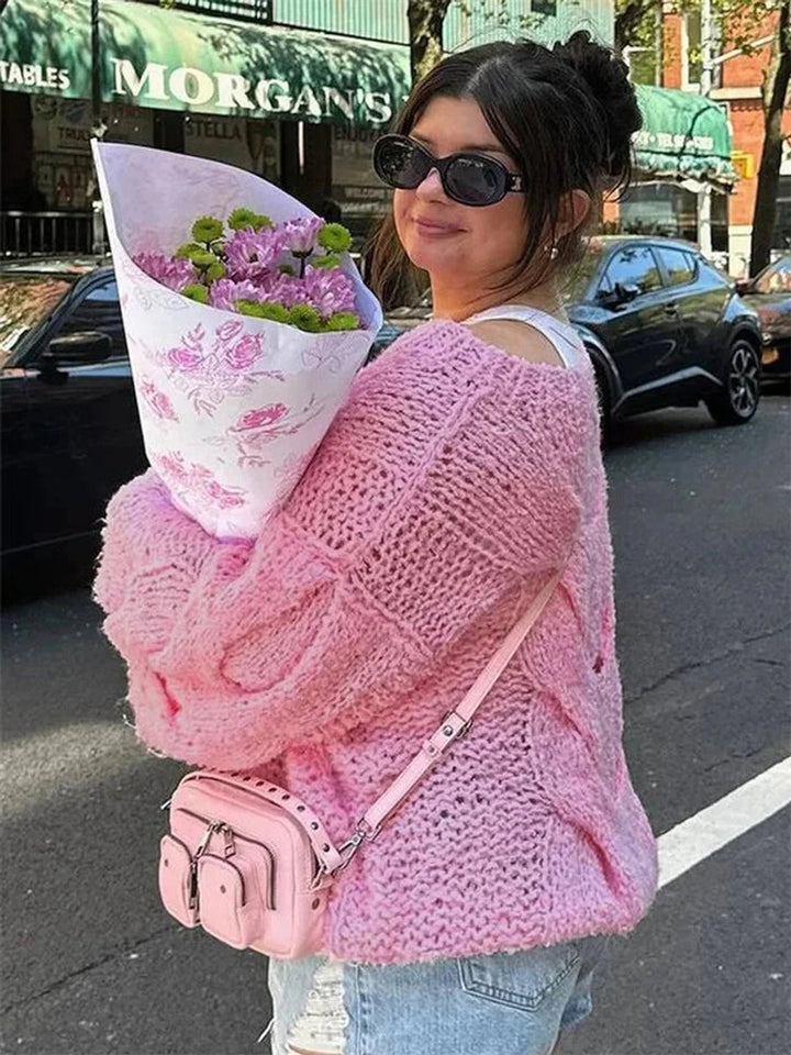 Women's Oversized Open-Knit Jumper Loose Batwing Sleeve