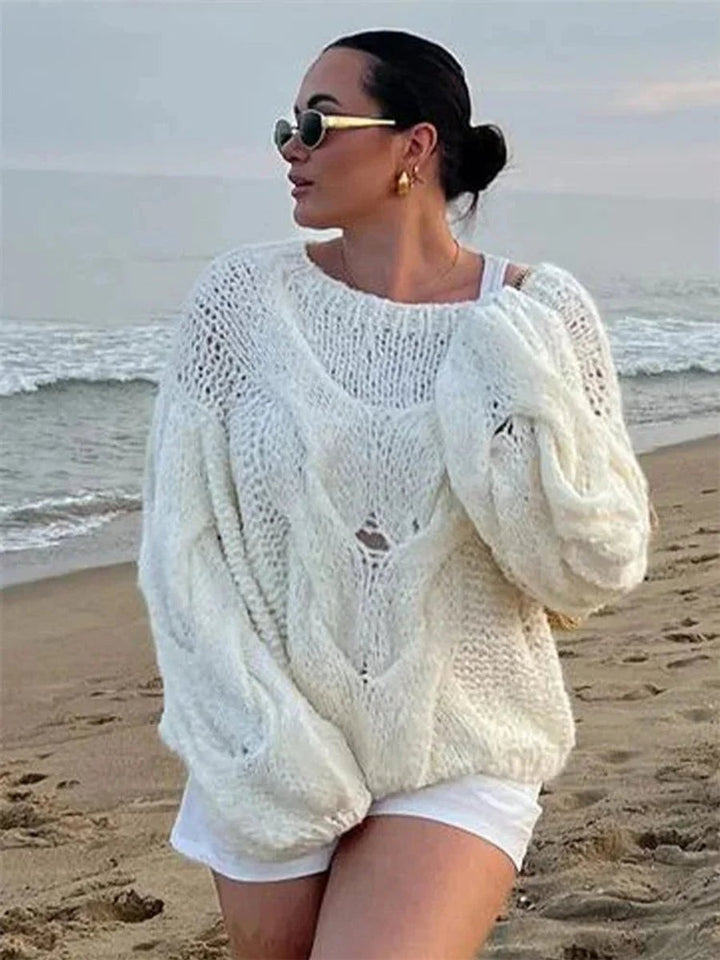 Women's Oversized Open-Knit Jumper Loose Batwing Sleeve