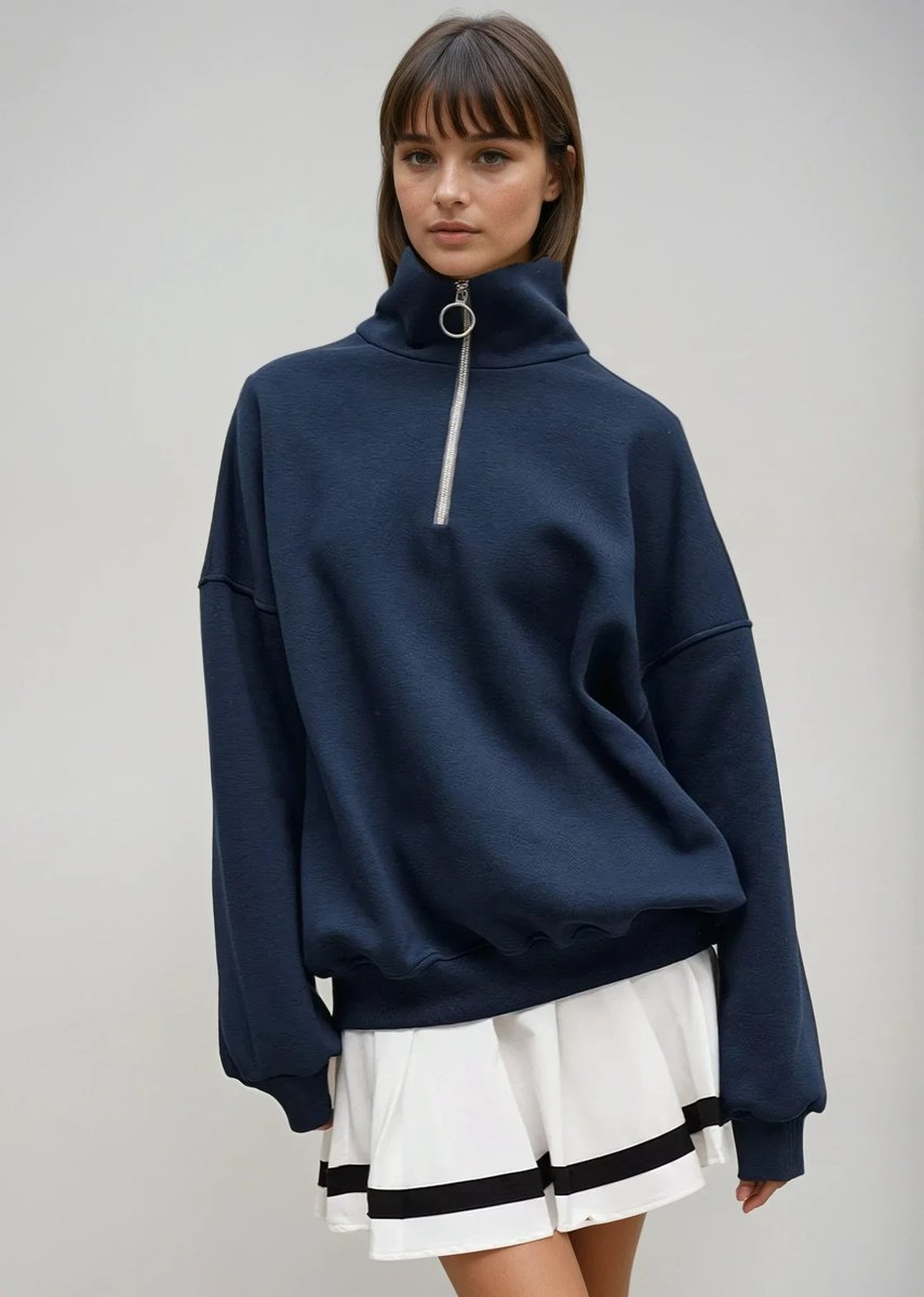 Women's Oversized Quarter-Zip Roll Neck Jumper Relaxed Fit