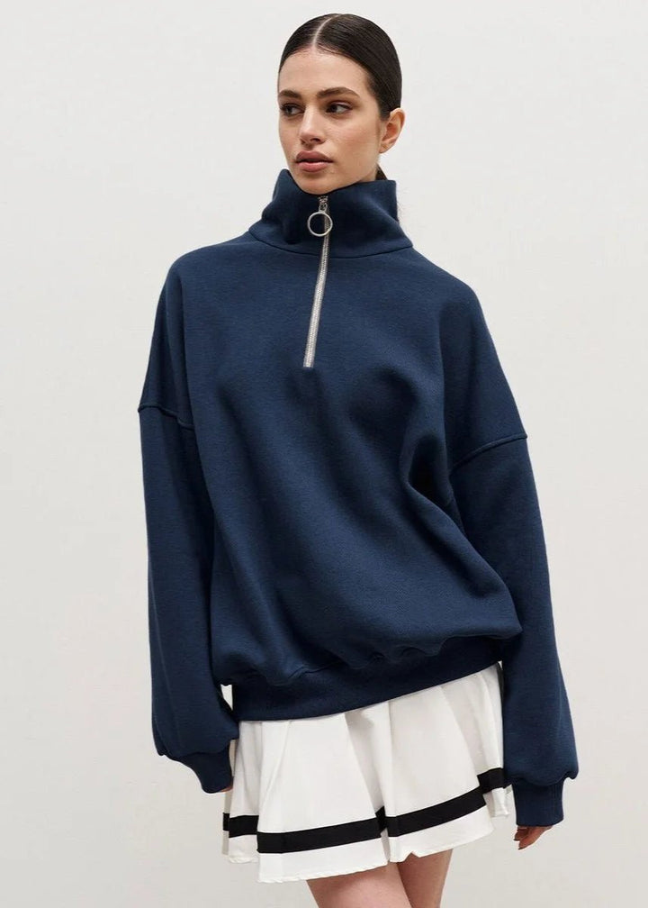 Women's Oversized Quarter-Zip Roll Neck Jumper Relaxed Fit
