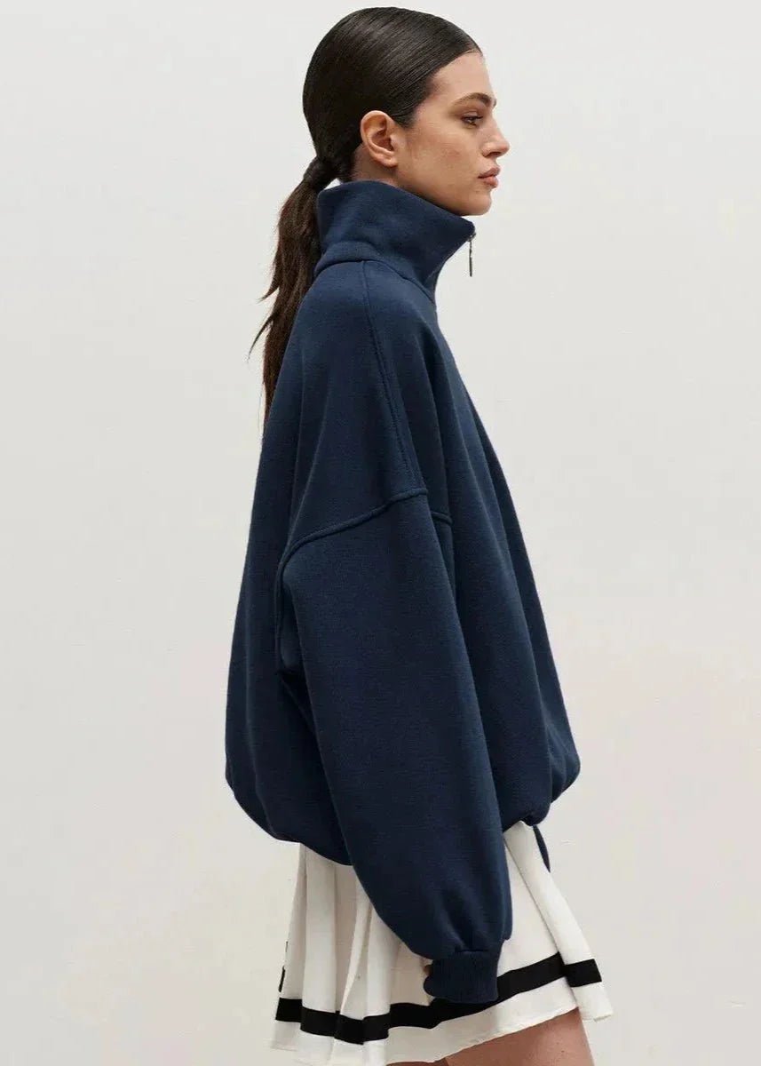 Women's Oversized Quarter-Zip Roll Neck Jumper Relaxed Fit