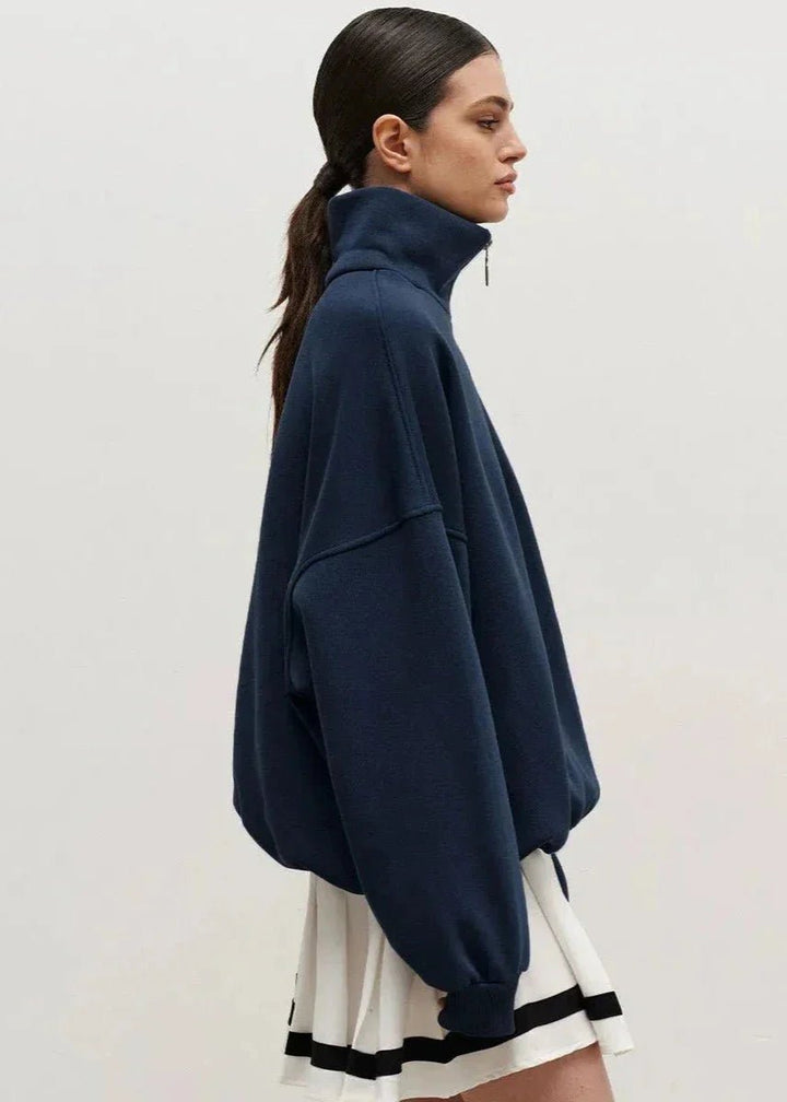 Women's Oversized Quarter-Zip Roll Neck Jumper Relaxed Fit