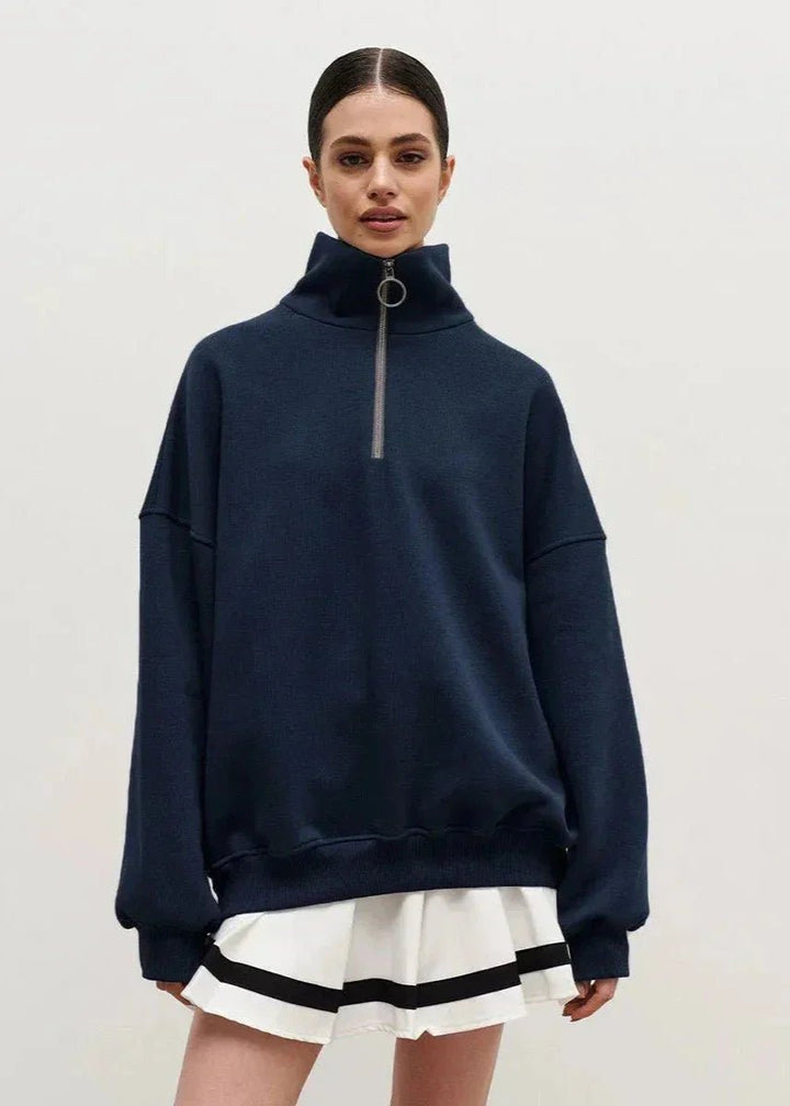 Women's Oversized Quarter-Zip Roll Neck Jumper Relaxed Fit