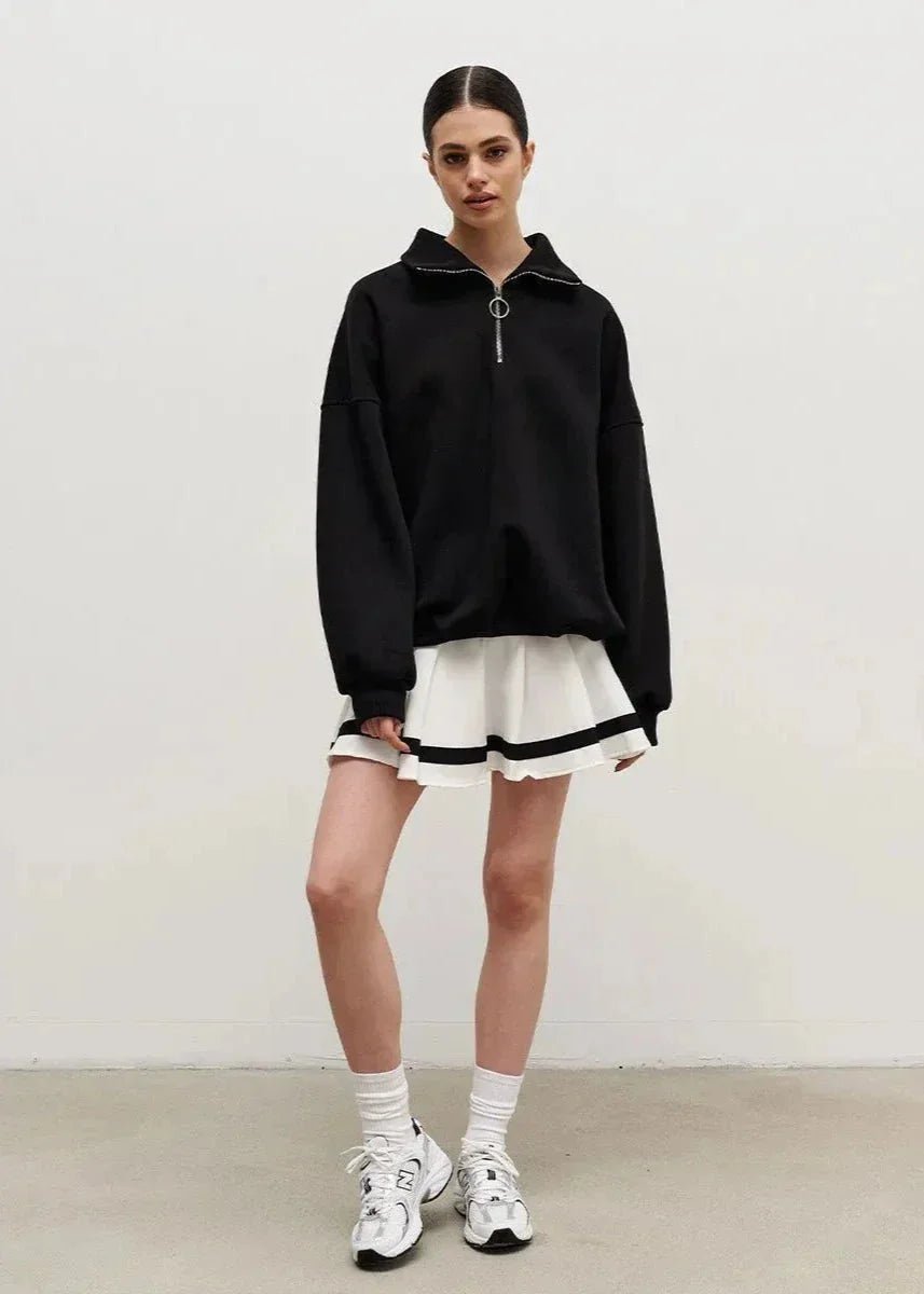 Women's Oversized Quarter-Zip Roll Neck Jumper Relaxed Fit
