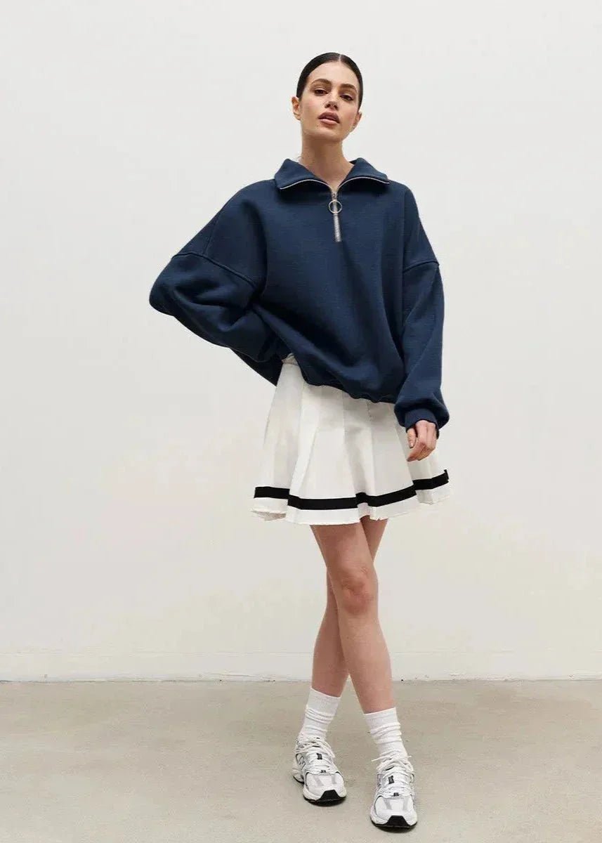 Women's Oversized Quarter-Zip Roll Neck Jumper Relaxed Fit