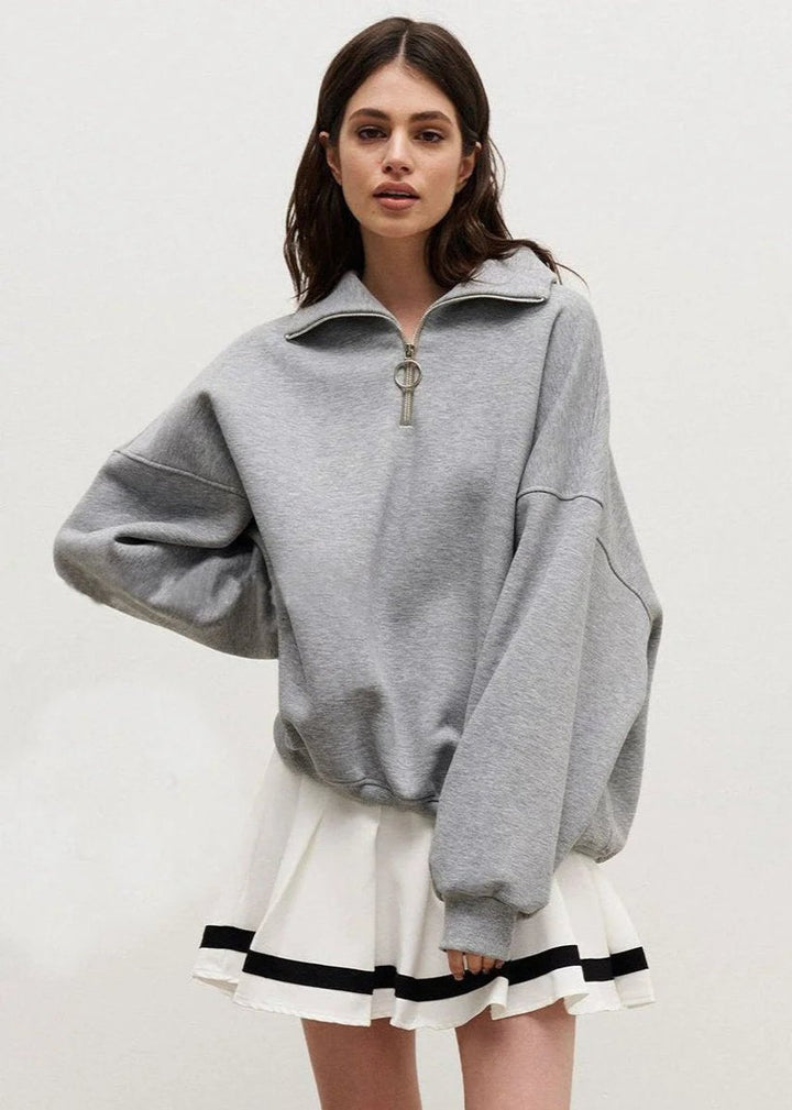 Women's Oversized Quarter-Zip Roll Neck Jumper Relaxed Fit