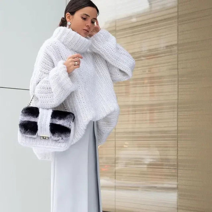 Women's Oversized Roll Neck Knitted Jumper Chunky Turtleneck