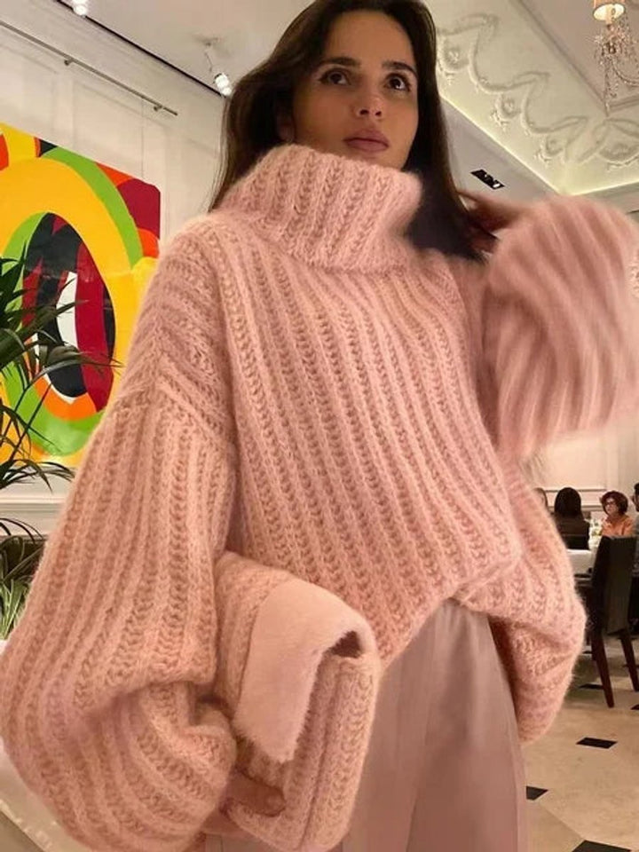 Women's Oversized Roll Neck Knitted Jumper Chunky Turtleneck