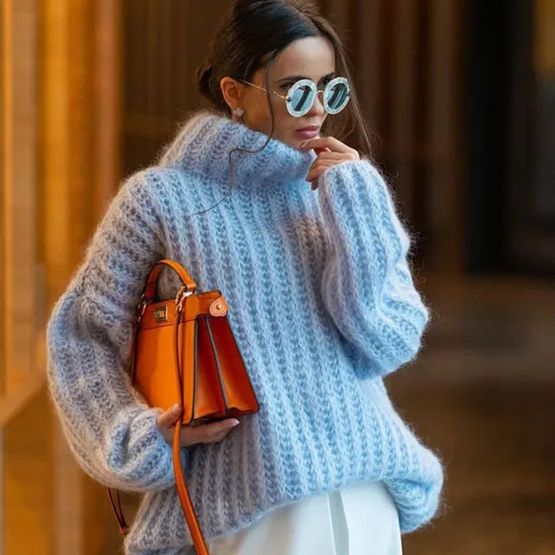 Women's Oversized Roll Neck Knitted Jumper Chunky Turtleneck