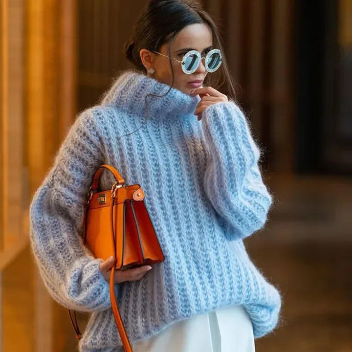 Women's Oversized Roll Neck Knitted Jumper Chunky Turtleneck