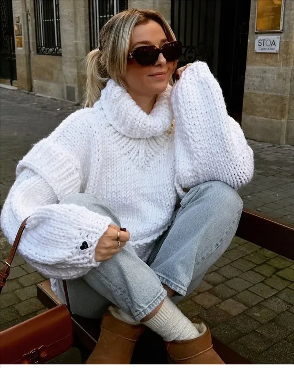 Women's Oversized Roll Neck Knitted Jumper Dress