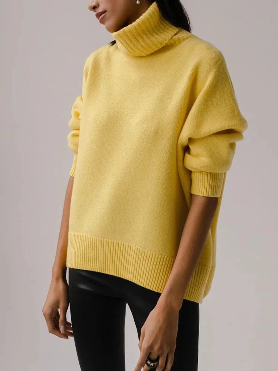 Women's Oversized Roll Neck Knitted Jumper Long Sleeve