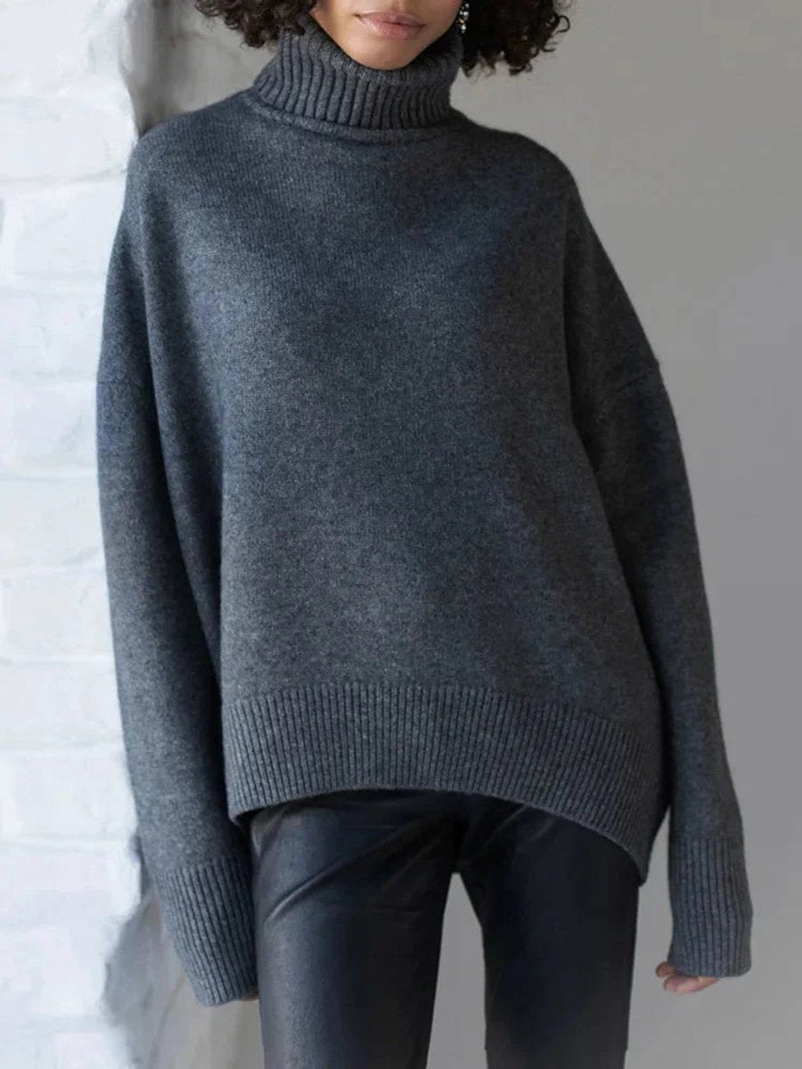 Women's Oversized Roll Neck Knitted Jumper Long Sleeve