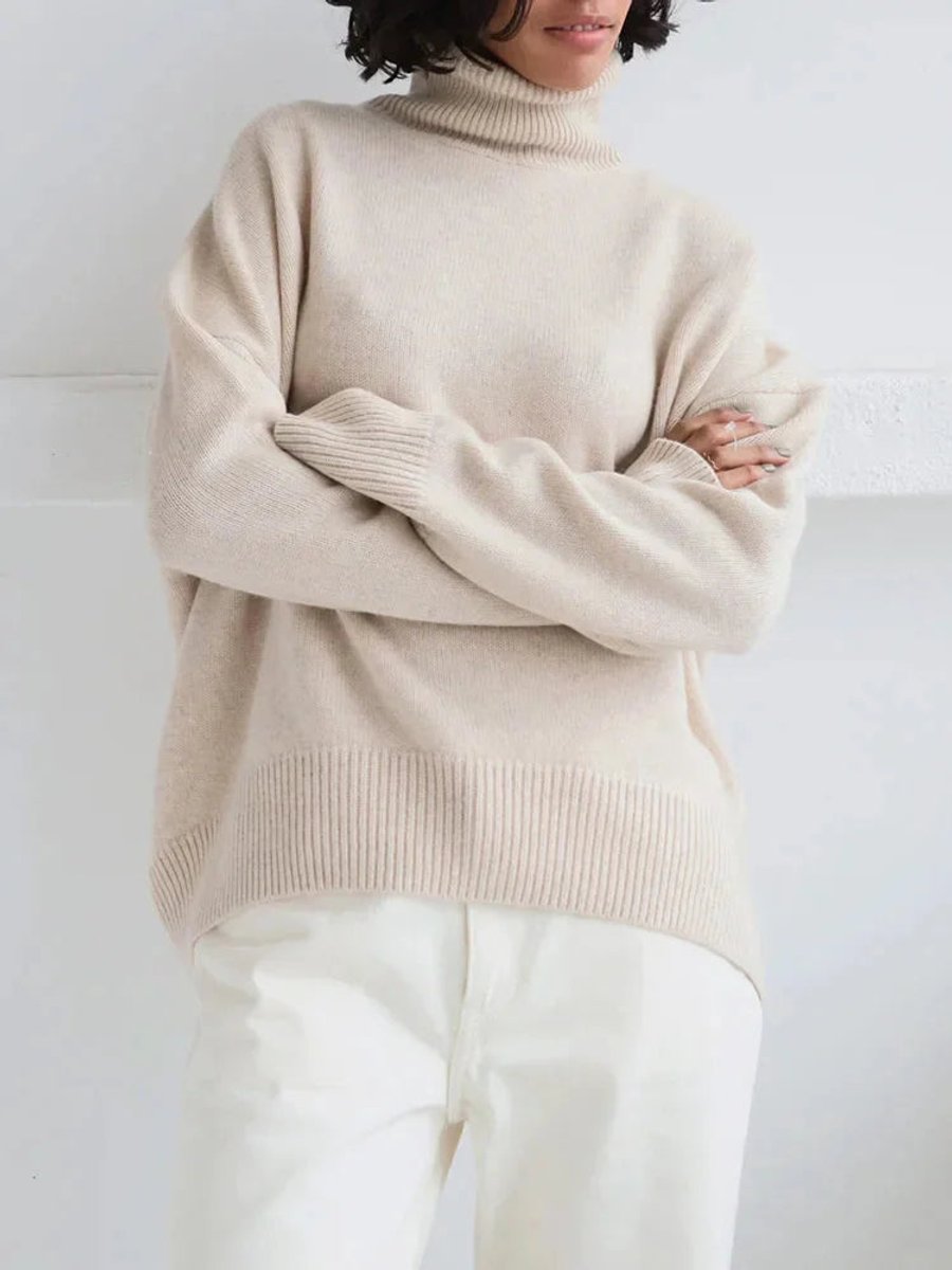 Women's Oversized Roll Neck Knitted Jumper Long Sleeve