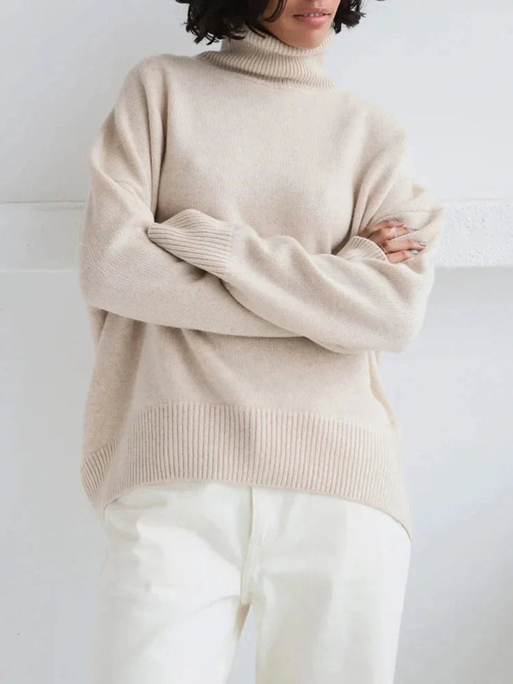Women's Oversized Roll Neck Knitted Jumper Long Sleeve