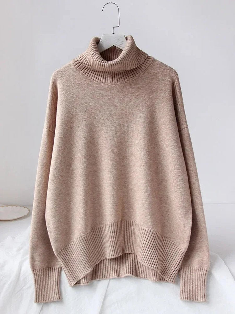 Women's Oversized Roll Neck Knitted Jumper Long Sleeve
