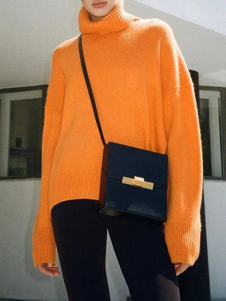 Women's Oversized Roll Neck Knitted Jumper Long Sleeve